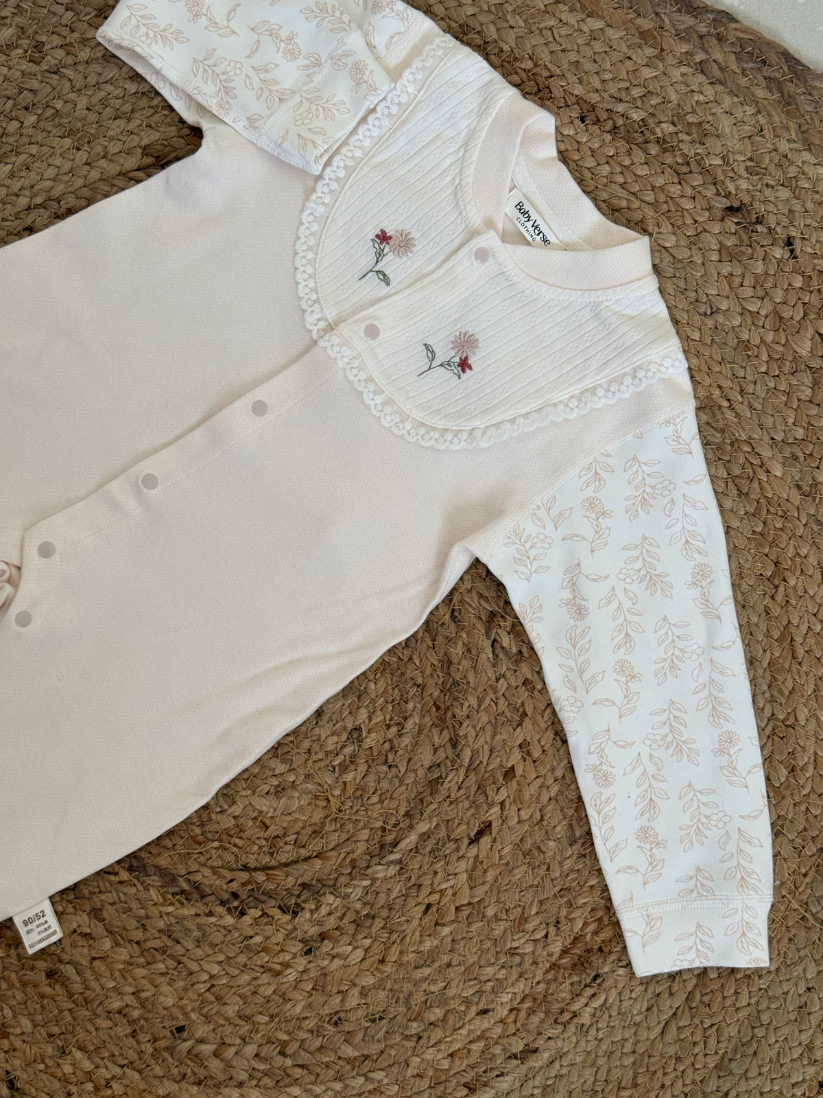 Floral Embroidered Bib Baby Winter Romper