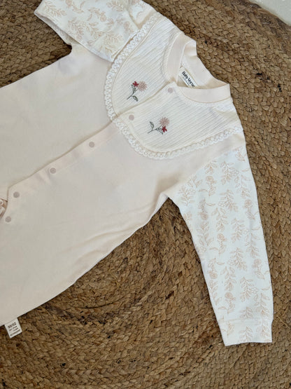 Floral Embroidered Bib Baby Winter Romper