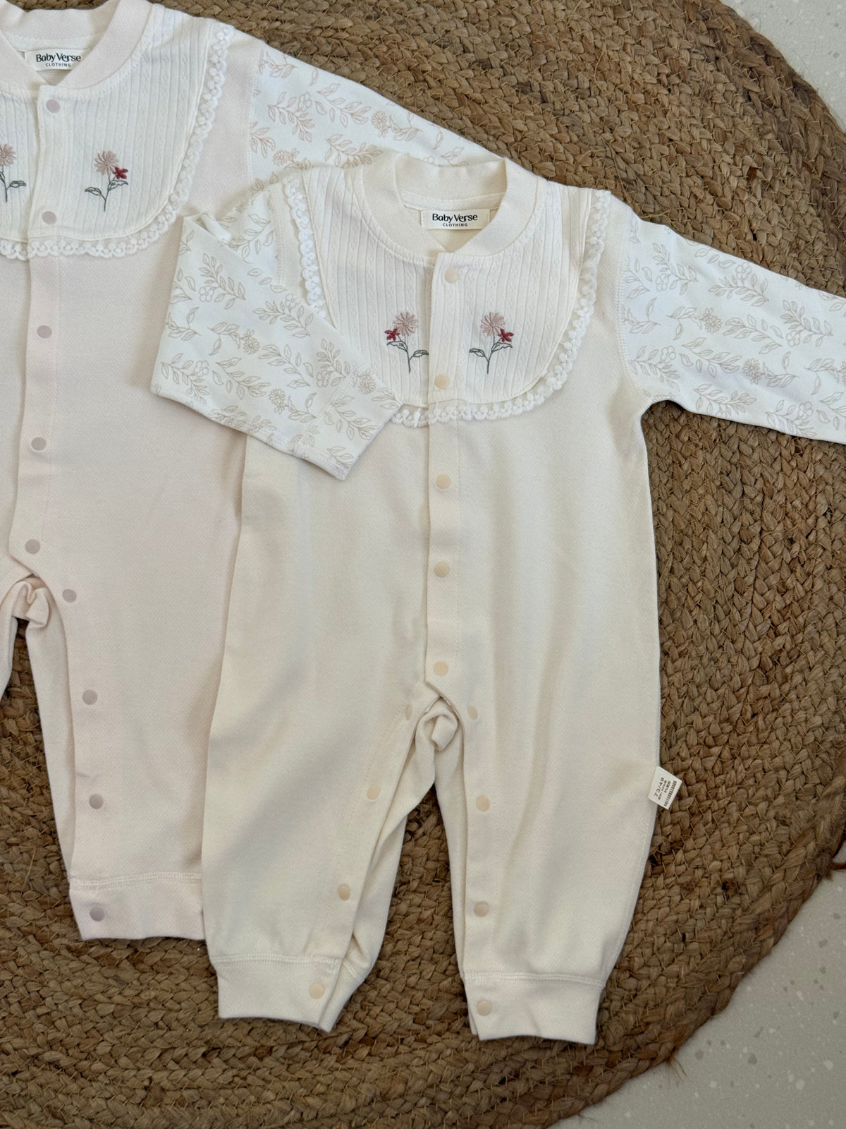 Floral Embroidered Bib Baby Winter Romper