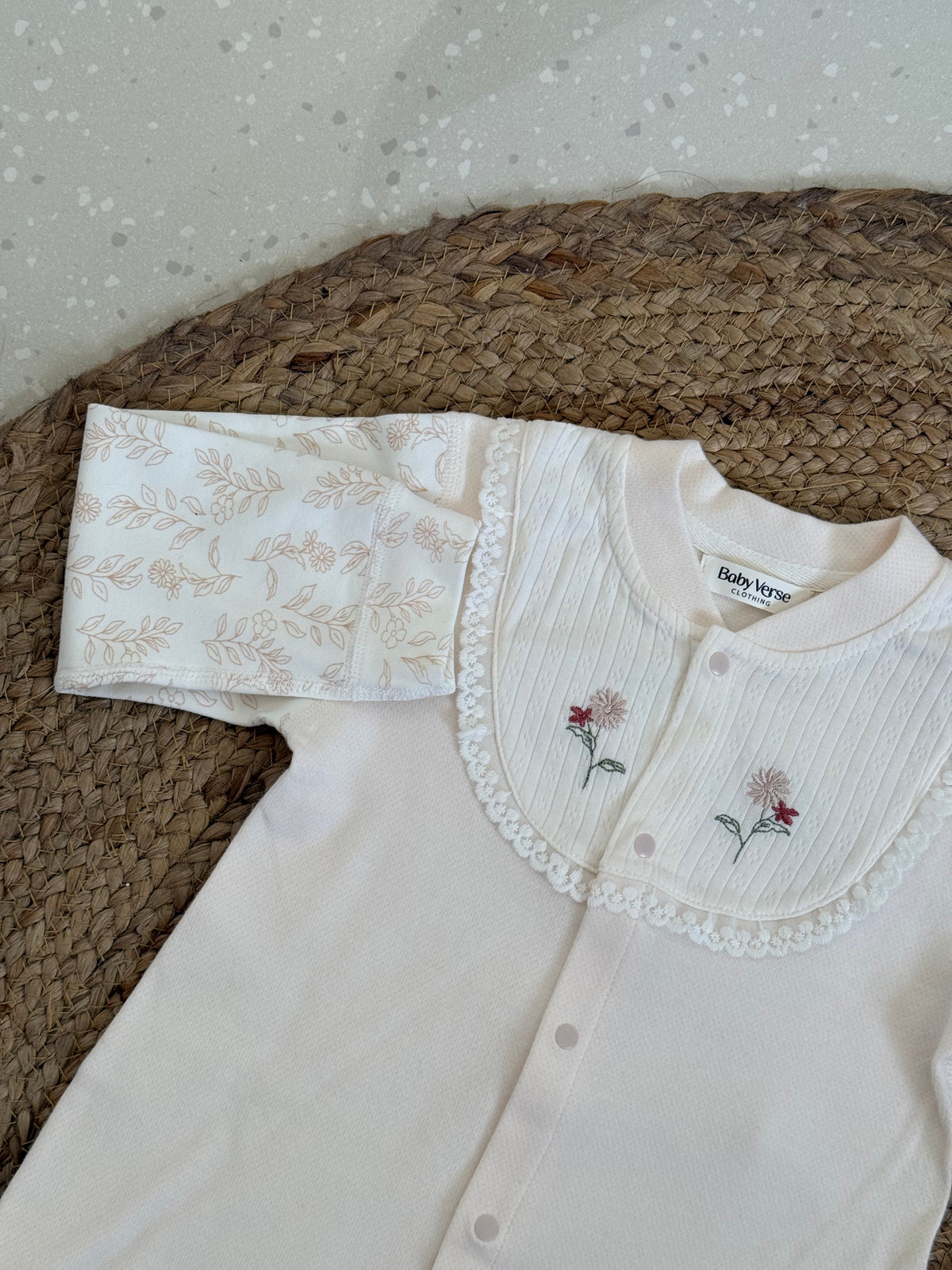 Floral Embroidered Bib Baby Winter Romper