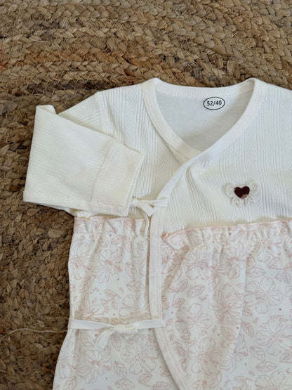 Floral Wrap-Style Baby Romper with Heart Embellishment