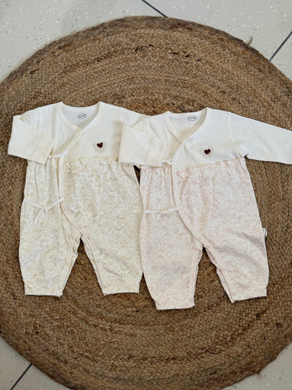 Floral Wrap-Style Baby Romper with Heart Embellishment