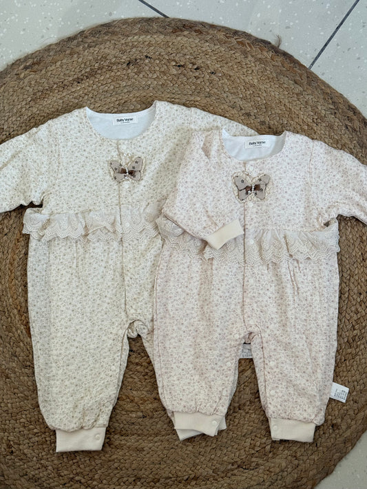 Floral Lace & Butterfly Baby Winter Romper