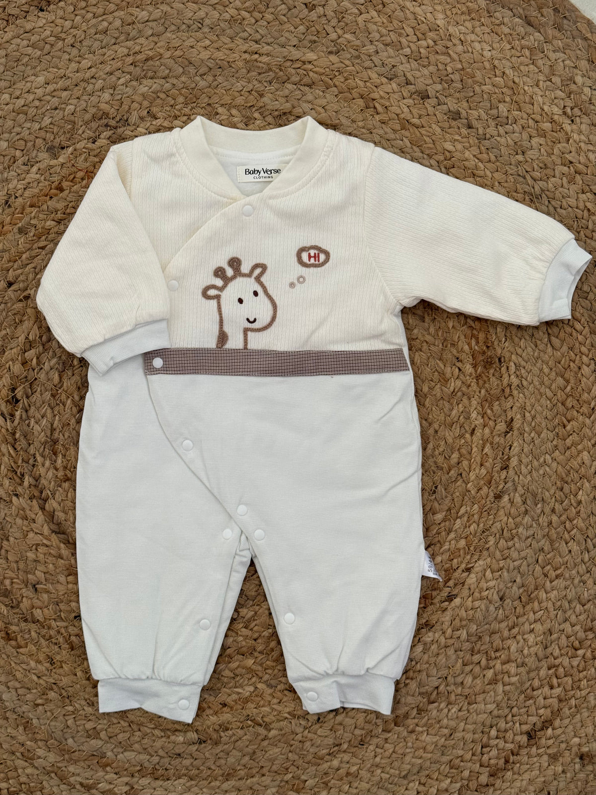 Ribbed Giraffe Print Baby Winter Romper