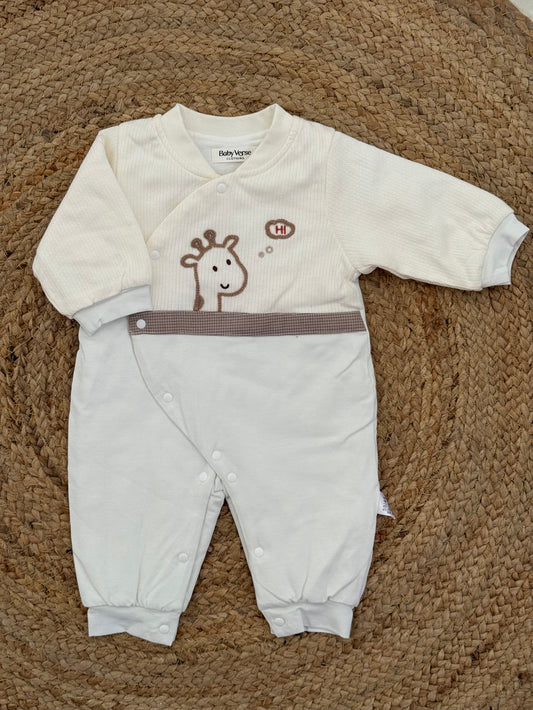 Ribbed Giraffe Print Baby Winter Romper