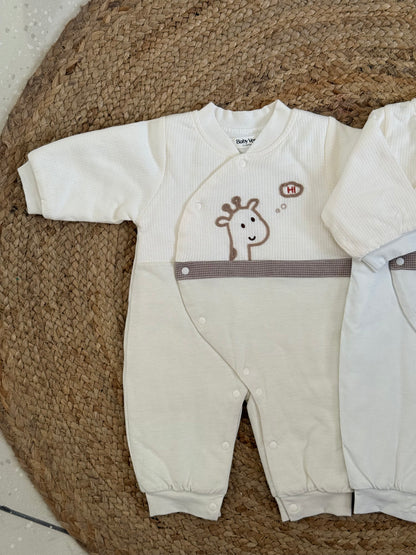 Ribbed Giraffe Print Baby Winter Romper