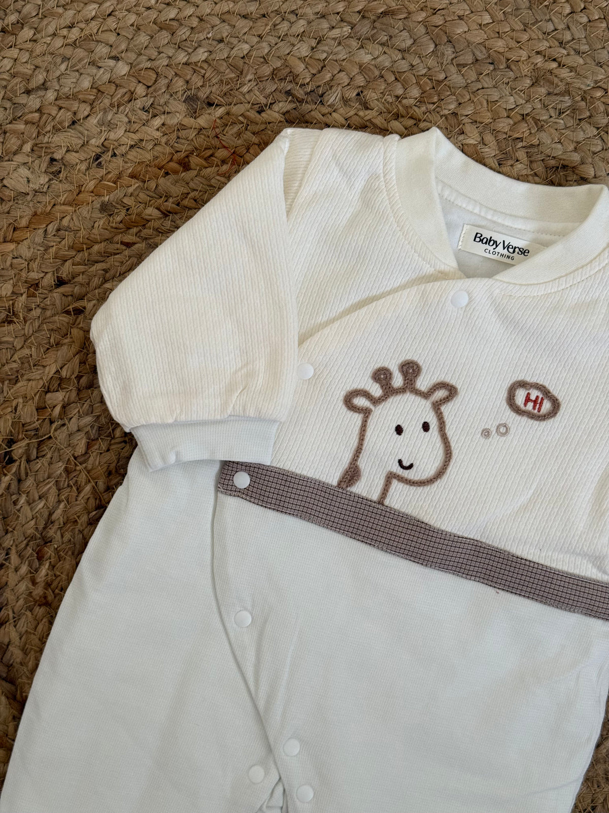 Ribbed Giraffe Print Baby Winter Romper