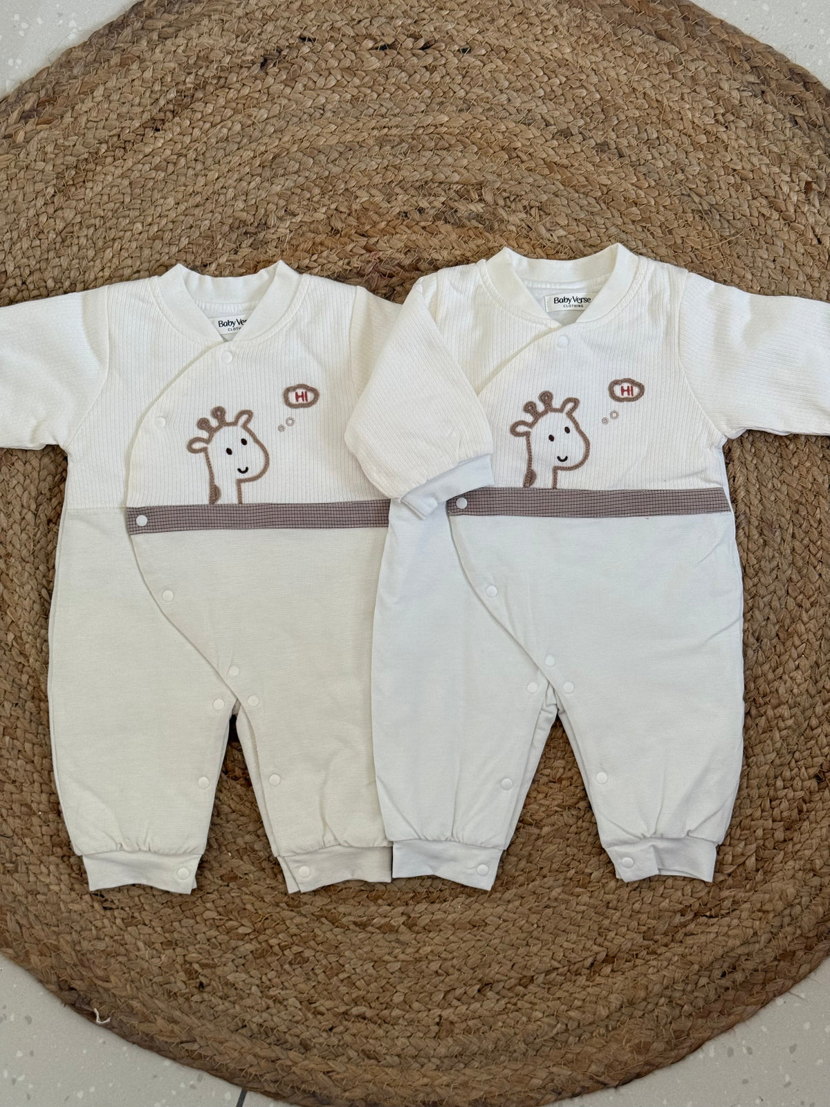 Ribbed Giraffe Print Baby Winter Romper