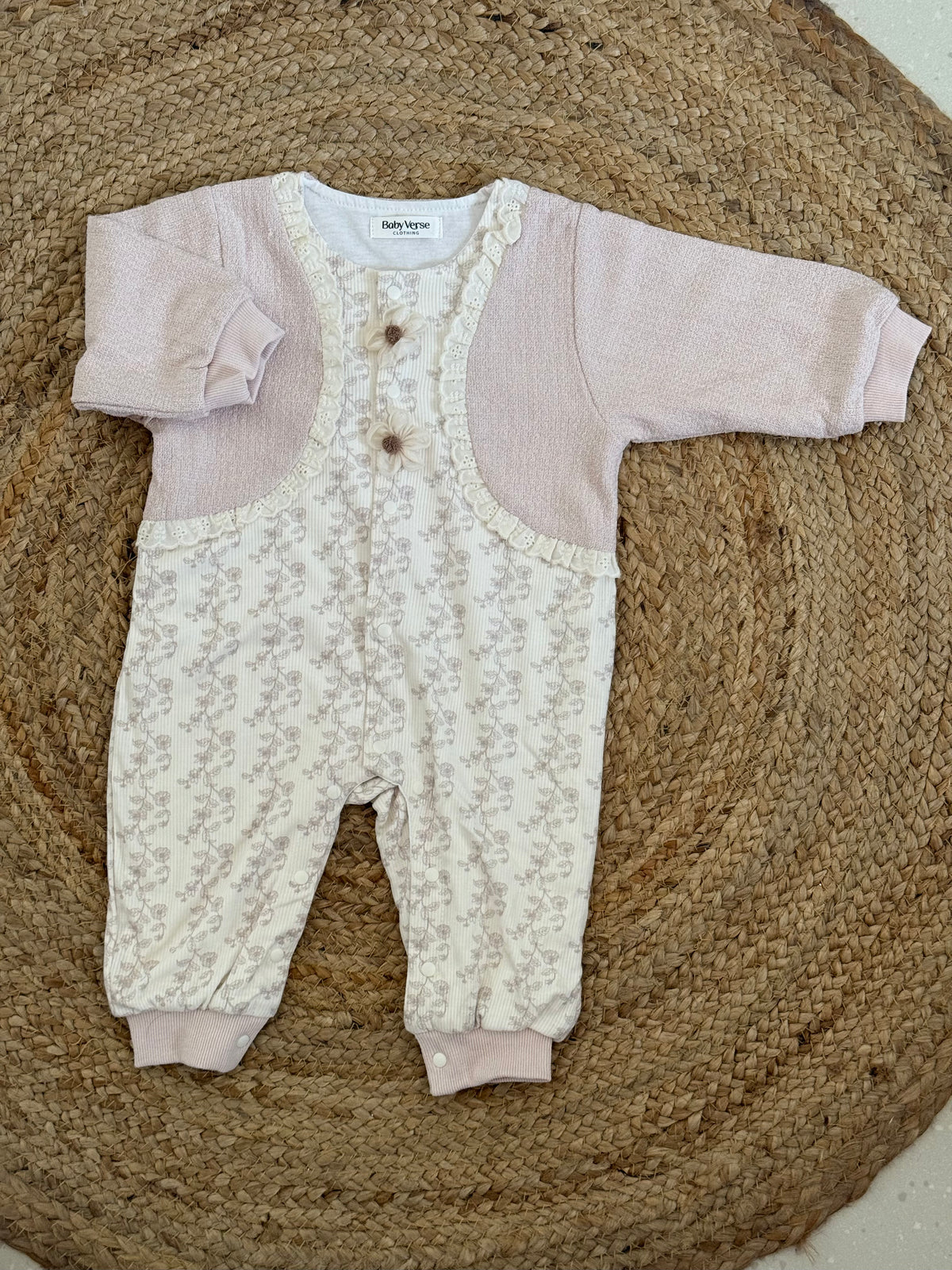 Floral Lace & Bow Embroidered Baby Winter Romper