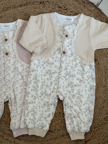 Floral Lace & Bow Embroidered Baby Winter Romper