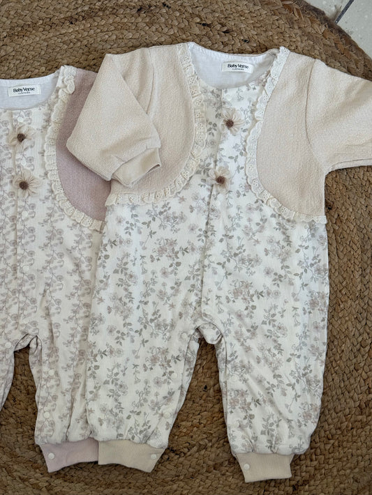 Floral Lace & Bow Embroidered Baby Winter Romper