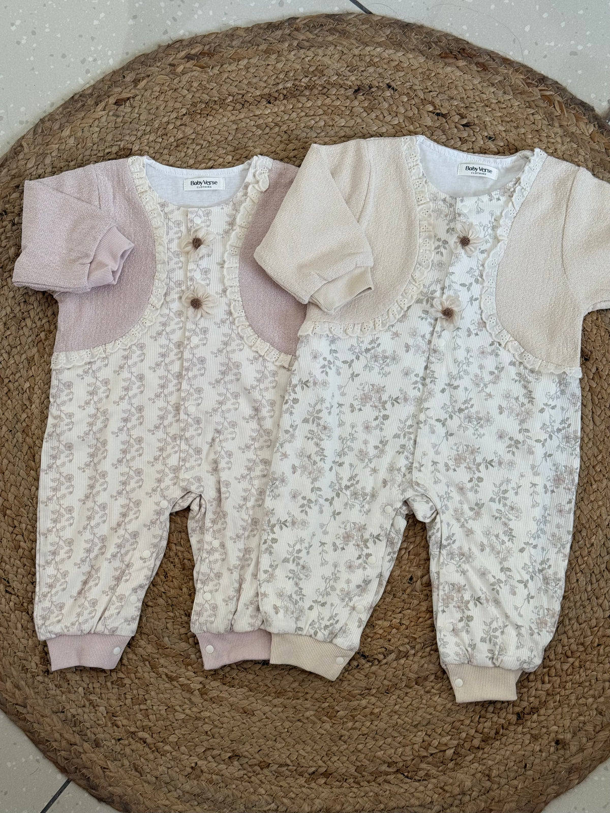 Floral Lace & Bow Embroidered Baby Winter Romper
