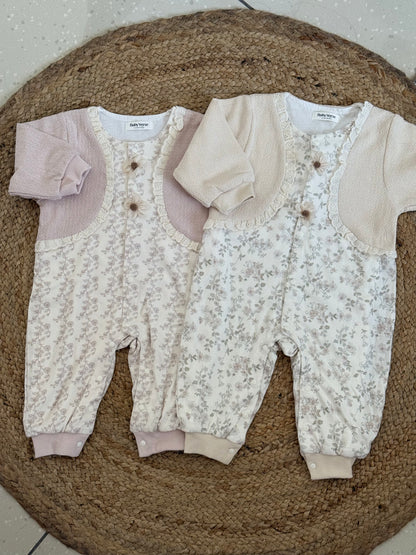 Floral Lace & Bow Embroidered Baby Winter Romper