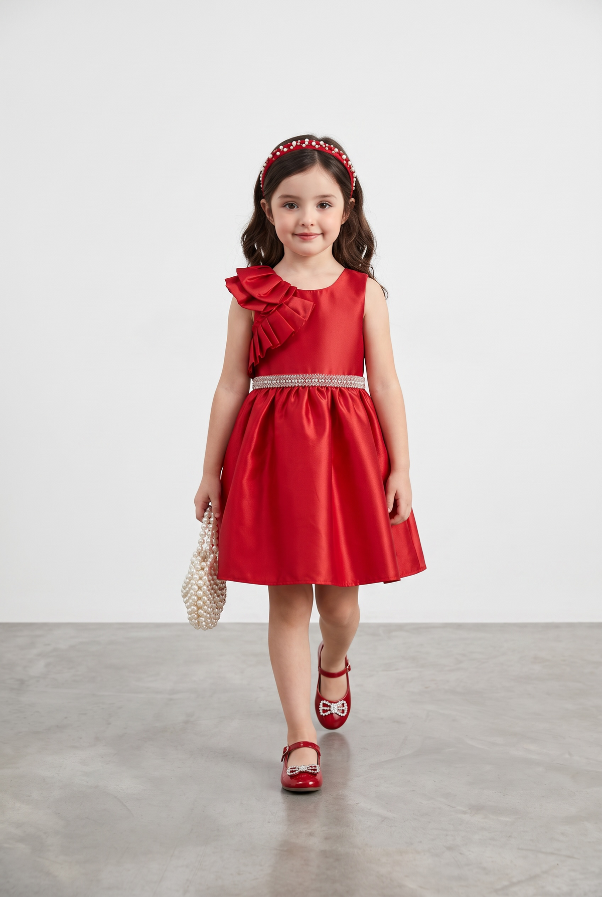 Elegant Satin Princess Party Dress with Floral Ruffle