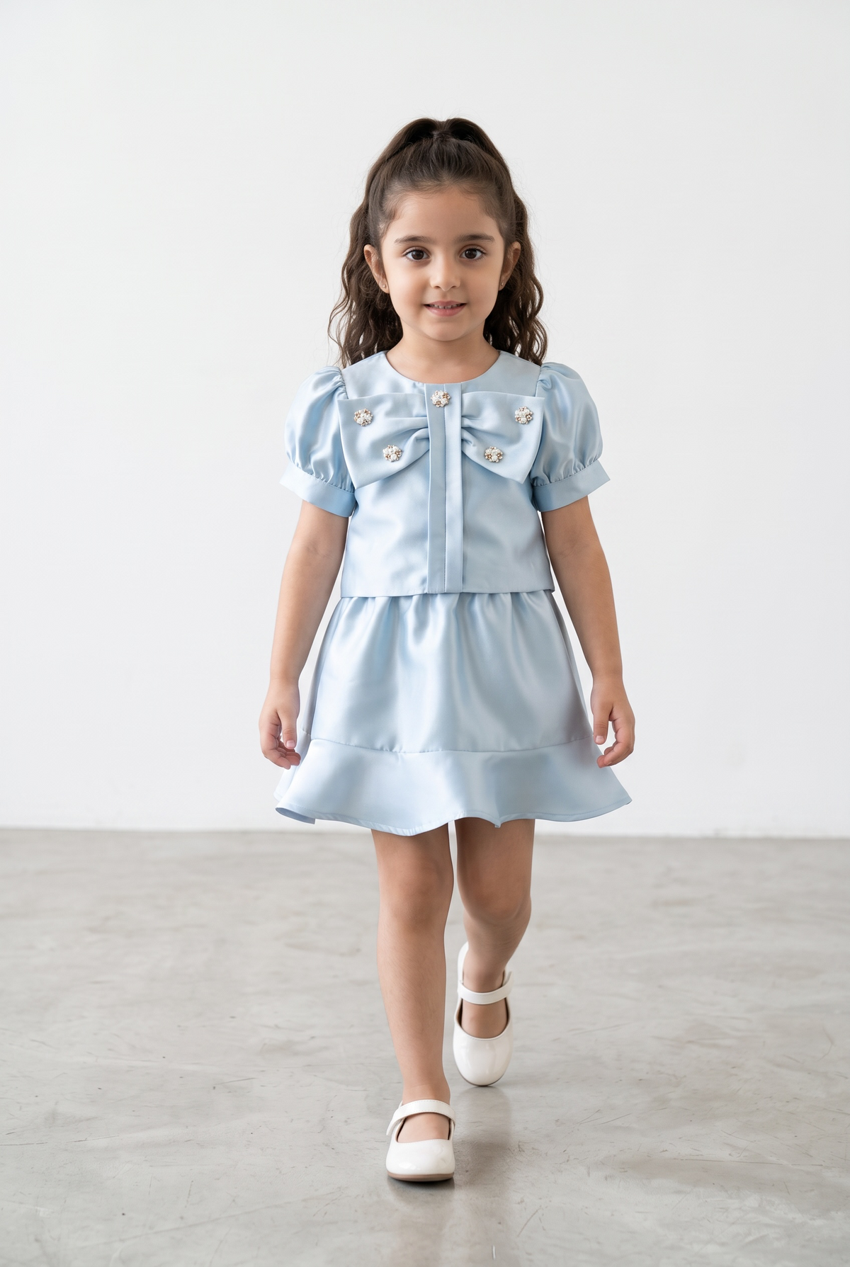 Princess Pearl Bow Party Top- Skirt Set