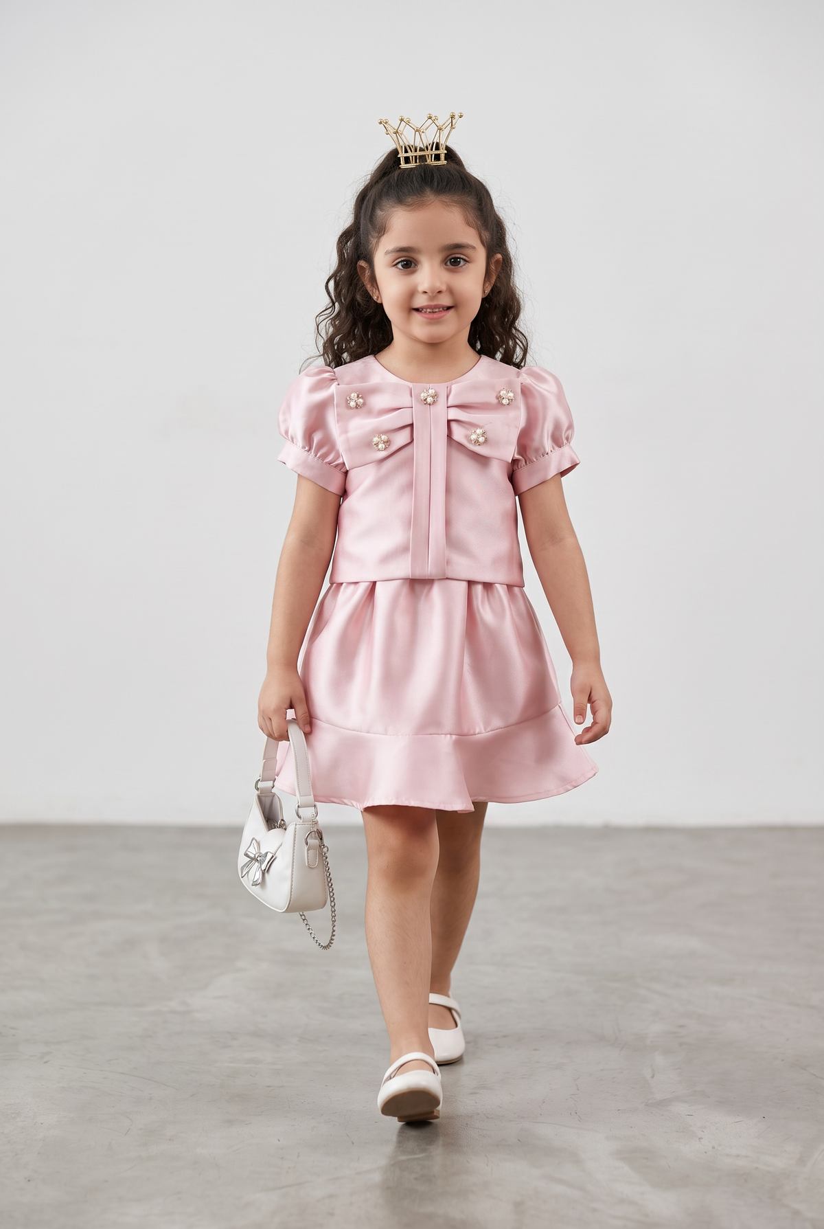 Princess Pearl Bow Party Top- Skirt Set