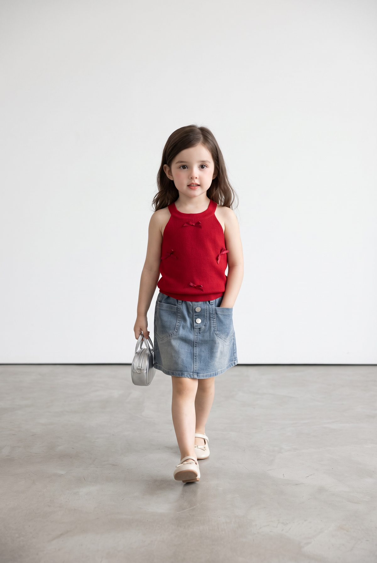 Sweet Bow Denim Shorts Set
