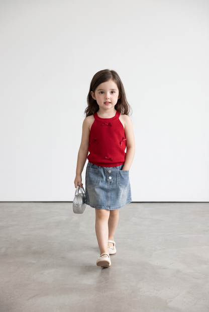 Sweet Bow Denim Shorts Set