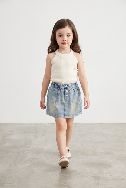 Sweet Bow Denim Shorts Set