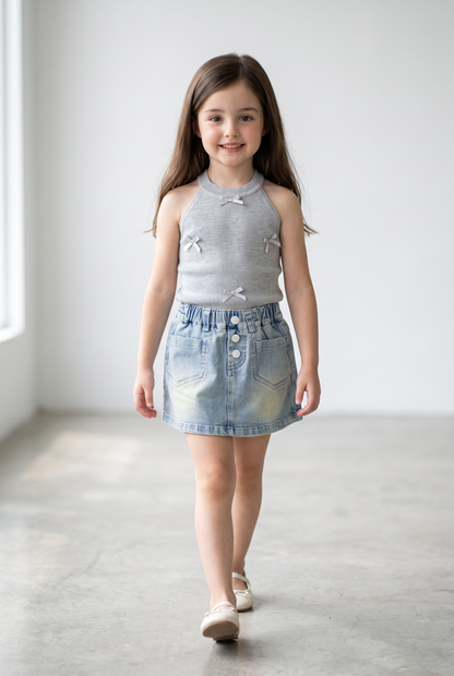 Sweet Bow Denim Shorts Set