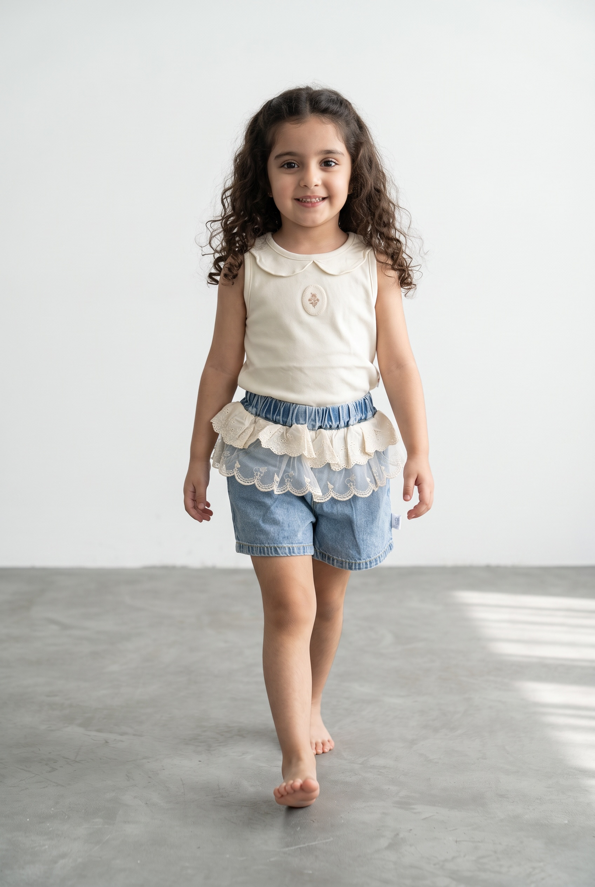 Teddy Tulle Denim Shorts Set