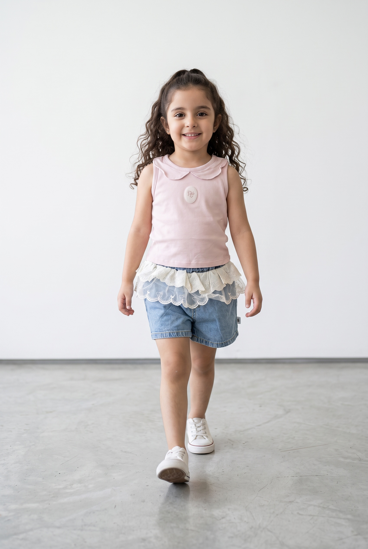 Teddy Tulle Denim Shorts Set