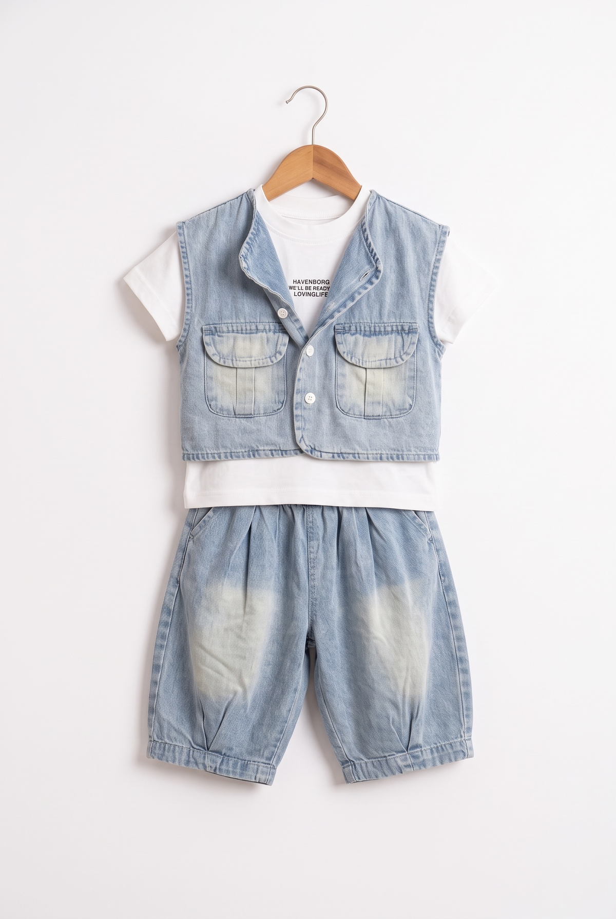 Boys 3-Piece Denim Co-ord Set with Vest & T-Shirt