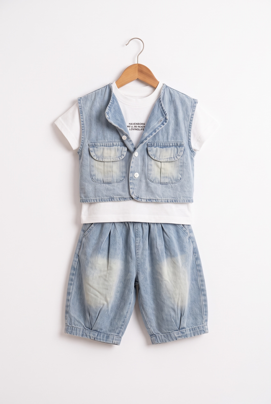 Boys 3-Piece Denim Co-ord Set with Vest & T-Shirt