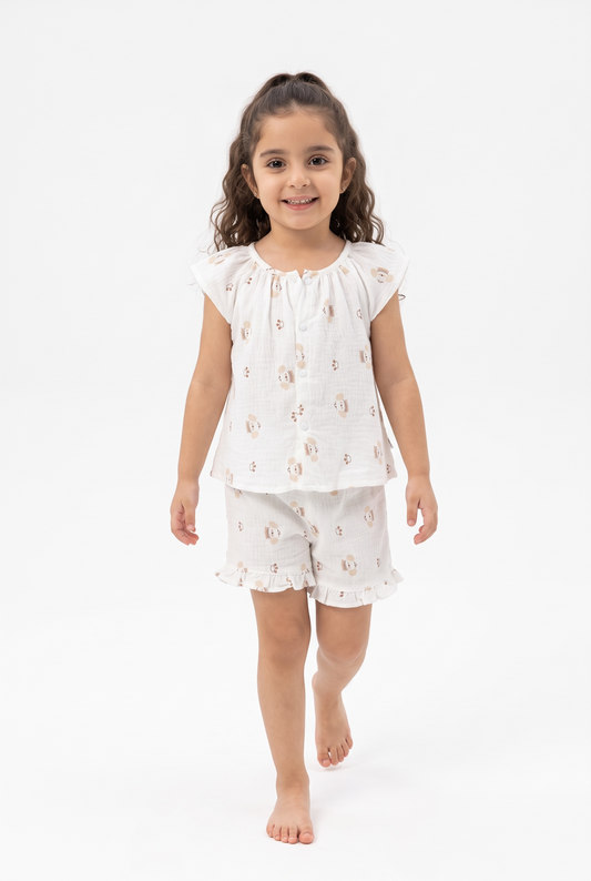 Cotton Muslin Bunny Print Co-ord Sleepwear Set