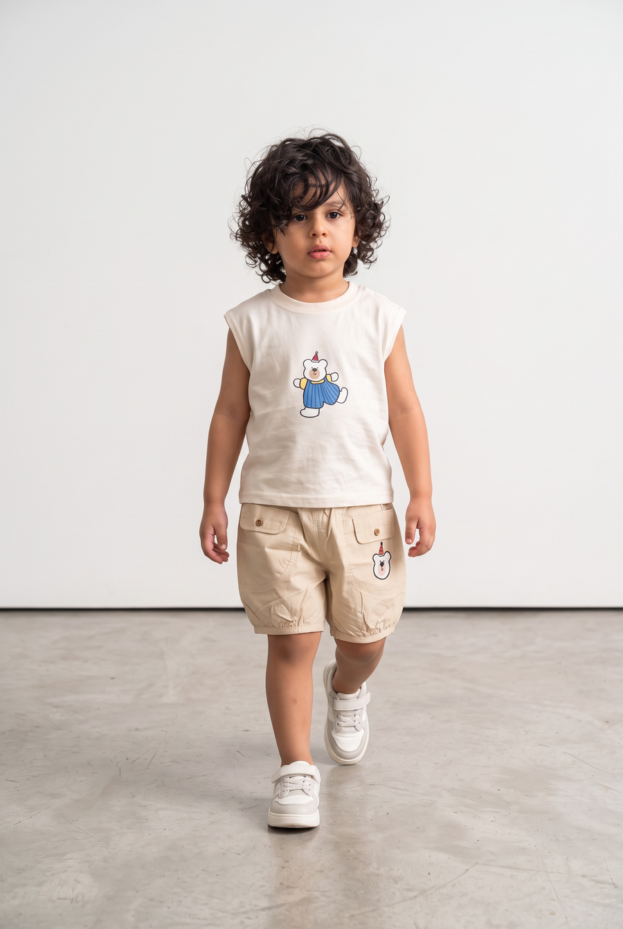 Boys Bear Print Summer Co-ord Set – Sleeveless Tee & Cotton Shorts