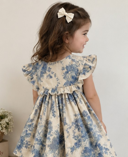 Blue Bloom Vintage Floral Ruffle Dress for Girls